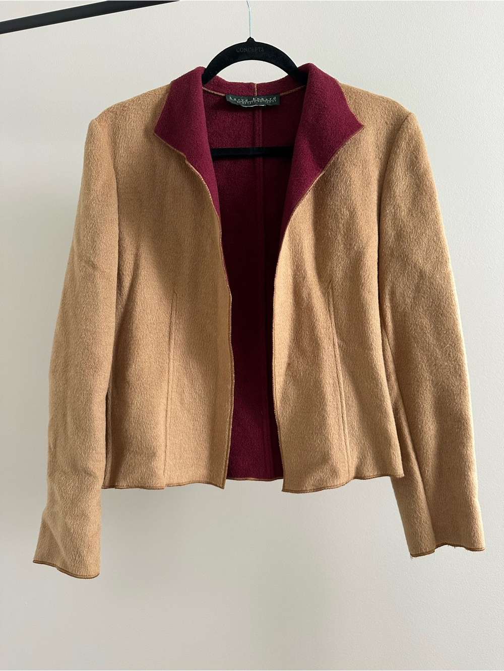 Harve Benard Reversible Camel and Burgundy Wool blend Jacket